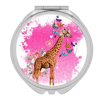 Giraffe Photography : Gift Compact Mirror Safari Animal Wild Flowers Butterflies Collage Cute