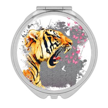 Tiger Head Photography : Gift Compact Mirror Wild Feline Animal Safari Butterflies Collage Floral