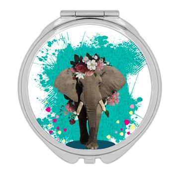 Elephant Photography : Gift Compact Mirror Floral Wreath Cute Safari Animal Wild Nature Collage