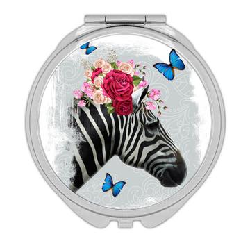 Zebra Photography : Gift Compact Mirror Floral Wreath Cute Safari Animal Wild Nature Collage