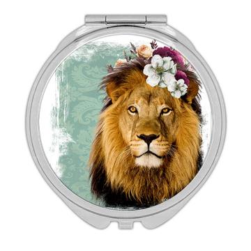 Lion Photography : Gift Compact Mirror Flowers Cute Safari Animal Wild Feline Nature Collage