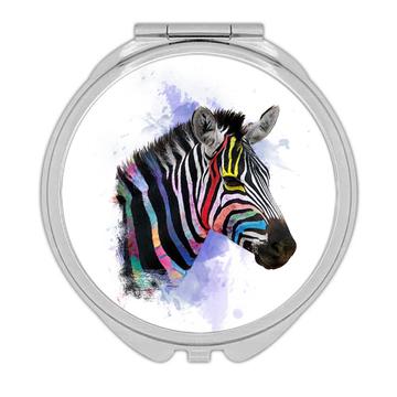 Zebra Face Colors Rainbow : Gift Compact Mirror Safari Animal Wild Nature Watercolor Painting