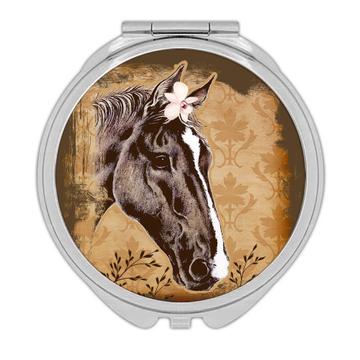 Horse Face Drawing Orchid : Gift Compact Mirror Domestic Animal Realistic Art Cute Children