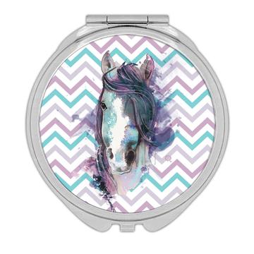 Horse Watercolor Painting : Gift Compact Mirror Chevron Abstract Backdrop For Her Best Friend Wall Print