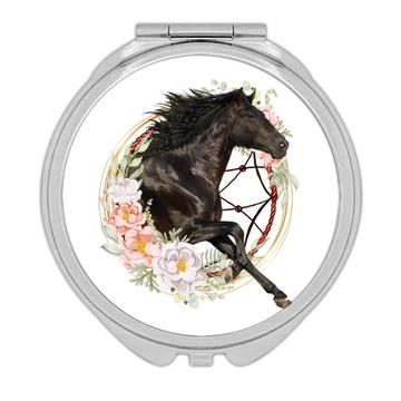 Horse Flower Frame : Gift Compact Mirror Floral Animal Lover Photo Art Wild Nature For Her Best Friend