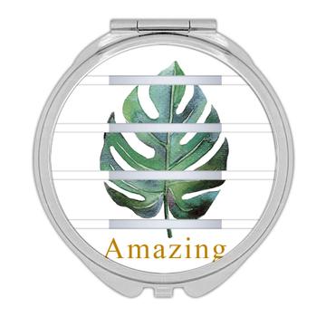 Monstera Leaf Art : Gift Compact Mirror Watercolor Print Botanical Plant Exotic Tropical Nature Protector