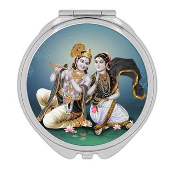 Radha Krishna Indian Art : Gift Compact Mirror Hindu Religion God Devotional Poster For Home Decor