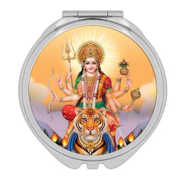 Durga Tiger : Gift Compact Mirror Vintage Poster Hindu Indian Goddess Puja Devotional Print Home Decor
