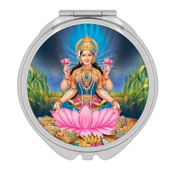 Lakshmi For Wealth : Gift Compact Mirror Good Fortune Home Decor Hindu Indian Goddess Vintage Poster