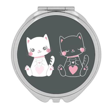 Black and White Cats  : Gift Compact Mirror Ebony Ivory Cute Kawaii