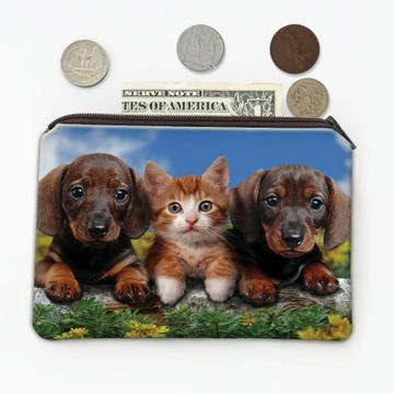 Dachshund With Cat : Gift Coin Purse Dog Photography Pet Funny Cute Puppy