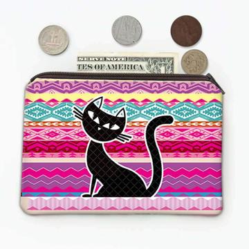 Black Cat Ethnic Pattern : Gift Coin Purse Kitty Trend Kitten