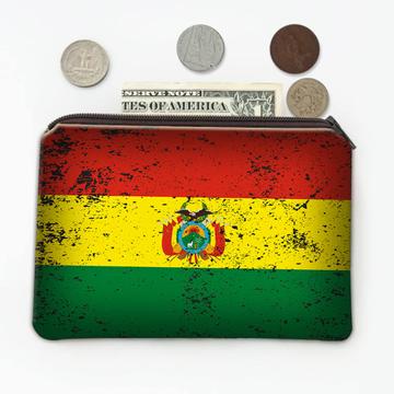 Bolivia : Gift Coin Purse Bolivian Flag Retro Artistic Expat Country
