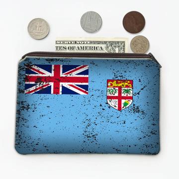 Fiji : Gift Coin Purse Fijian Flag Retro Artistic Expat Country