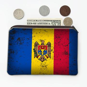 Moldova : Gift Coin Purse Moldovan Flag Retro Artistic Expat Country