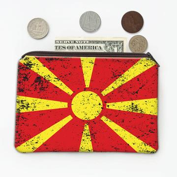 Macedonia : Gift Coin Purse Macedonian Flag Retro Artistic Expat Country