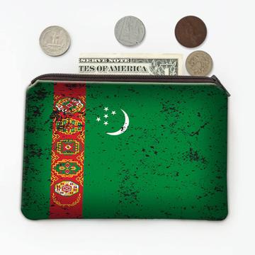 Turkmenistan : Gift Coin Purse Turkmen Flag Retro Artistic Expat Country