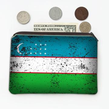 Uzbekistan : Gift Coin Purse Uzbek Flag Retro Artistic Expat Country