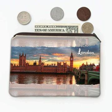 LONDON ENGLAND : Gift Coin Purse Big Ben Parliament Flag British UK Country Souvenir