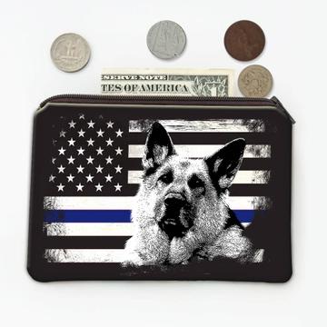 Police K-9 German Shepherd : Gift Coin Purse USA Flag Blue Thin Line Dog America