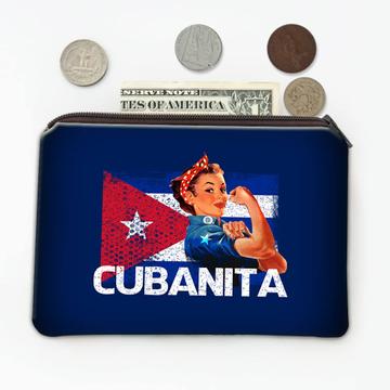 Cuban Woman Cubanita : Gift Coin Purse Cuba Flag Patriotic Independence Vintage Retro Art