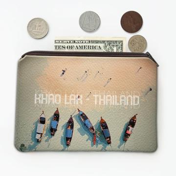 Thailand Khao Lak : Gift Coin Purse Thai Boats Photo Asia Travel Souvenir Retro Distressed Art