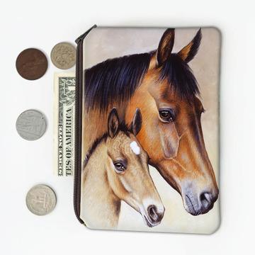 Two Horses : Gift Coin Purse Classic Drawing Art Artistic Paint Farm Animal Equestrian