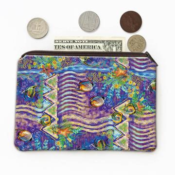 Cute Fish Underwater : Gift Coin Purse Seamless Pattern Abstract Waves Kids Child Handmade Art