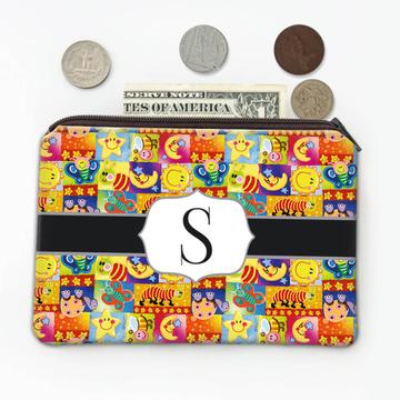 Smiling Insects : Gift Coin Purse Butterfly Bee Turtle Worm Square Pattern Baby Shower Rainbow Colors Kids