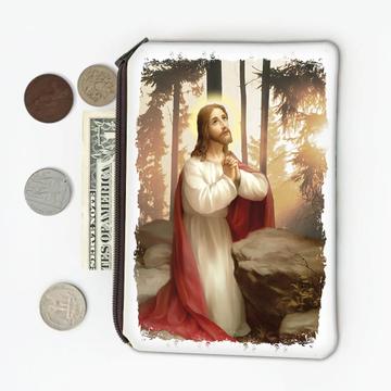 Jesus On The Rock Praying : Gift Coin Purse Christian Faith Catholic Church Painting Print