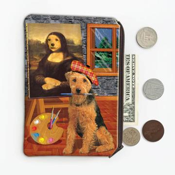 Airedale Terrier Painter Mona Lisa : Gift Coin Purse Dog Pet Animal Cute Art Da VinciFunny