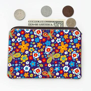 Painted Flowers Butterflies : Gift Coin Purse Seamless Pattern Colorful Daisies Heart Diy Crafter