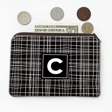 Asymmetric Tartan Pattern : Gift Coin Purse Black And White Abstract Lines Stripes Fabric Home
