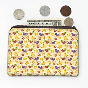 Fruits Vintage Pattern : Gift Coin Purse Banana Apple Grape Fruit Lover Healthy Life Kitchen