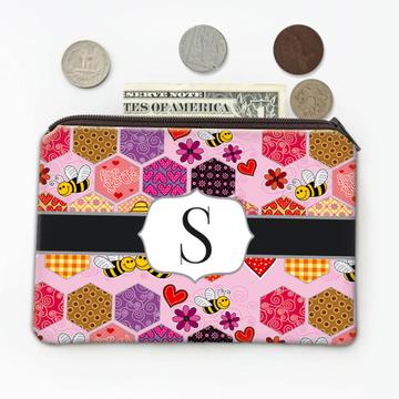 Patchwork Honeycomb : Gift Coin Purse Cute Bees Hearts Pattern Hive Flowers Valentine Abstract