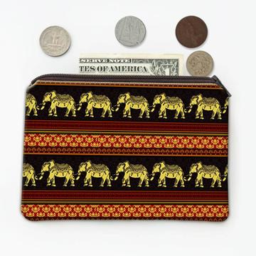 Indian Print : Gift Coin Purse Elephants Mandalas Ornament Pattern Border Henna Design Decor