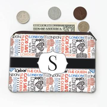 London Text Pattern : Gift Coin Purse Travel Royal Crown Tea Time Bag Craft Fabrics Wall Decor