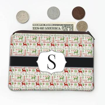 Scandinavian Deer : Gift Coin Purse Retro Wooden Pattern Santa Christmas New Year Snowflake