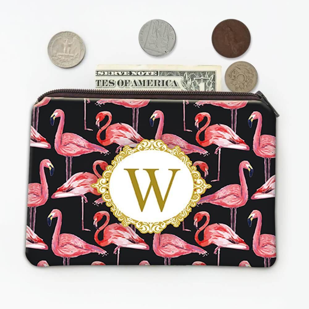 Canvas Cash Coin Purse,Flamingo Bird Green Leaf Print Make Up Bag Zipper Small Purse Wallets