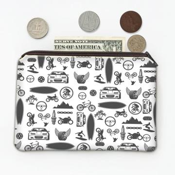 Holidays Pattern : Gift Coin Purse Sports Sportsman For Him Father Surfing Skate Motorcycle Cars