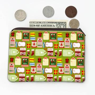 Christmas Spanish Tags : Gift Coin Purse Boxes Pattern To From Wishes Kids Funny Holidays Decor