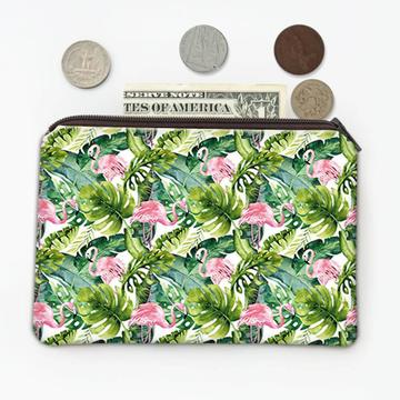 Exotic Flamingo : Gift Coin Purse Pattern Bird Big Leaves Palm Tree Nature Watercolor Tropical