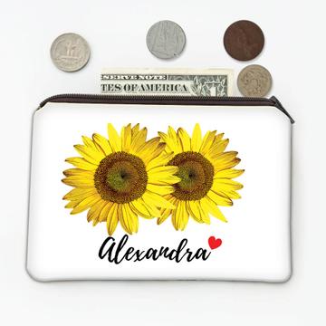Sunflower Personalized Name : Gift Coin Purse Flower Floral Yellow Decor Customizable Alexandra