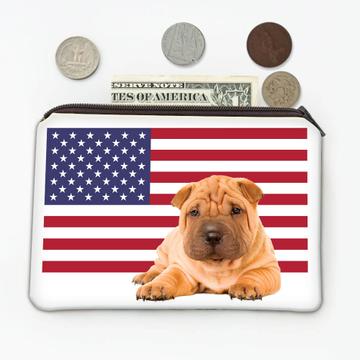 Shar Pei Dad USA Flag : Gift Coin Purse American Dog Pet Animal Cute Patriotic