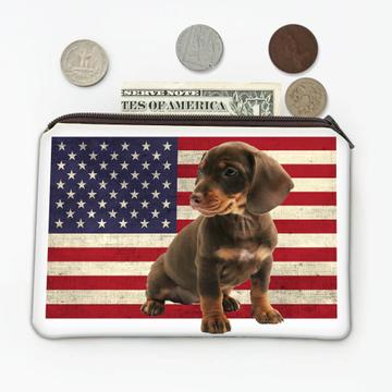 Dachshund USA Flag : Gift Coin Purse Dog Weenie Animal Pet Canine Pets Dogs
