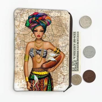 African Woman Map : Gift Coin Purse Ethnic Art Black Culture Ethno