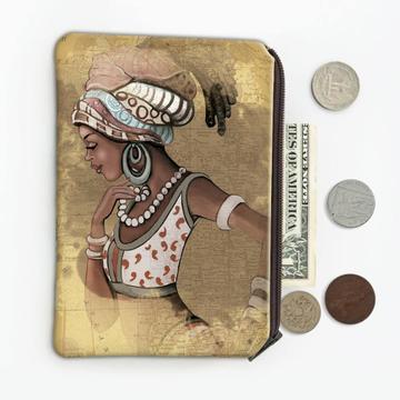 African Woman Portrait Profile : Gift Coin Purse Ethnic Art Black Culture Ethno