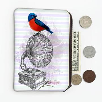 Bird Vinyl Player Vintage : Gift Coin Purse Cute Decor Ecology Nature Aviary