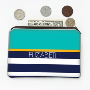 Stripes Personalized Custom : Gift Coin Purse For Him Her Name Elizabeth Maritime Nautical Abstract Art