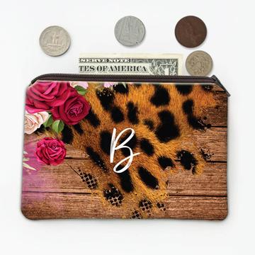 Animal Print Feline : Gift Coin Purse Flower Rose Personalized Name Initial Animals Fauna